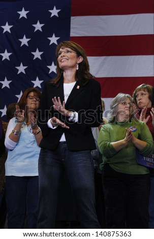 ASHEVILLE, NC - OCT. 26: Republican Vice Presidential candidate Sarah Palin at a campaign rally at the Asheville Civic Center on October 26, 2008.