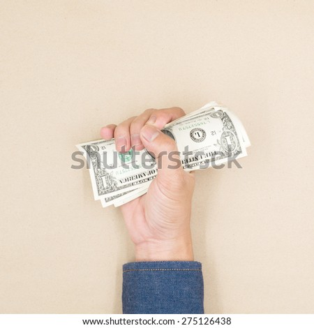Businessman Giving Money Cash Dollars in Hands of passing them to the client. Concept of Money. Isolated, Space for Text