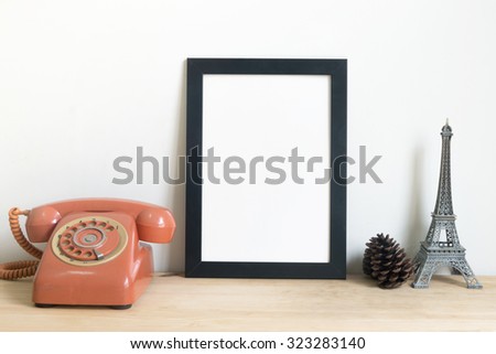 Black frame with place for text. Mock up. Hipster scandinavian style room interior