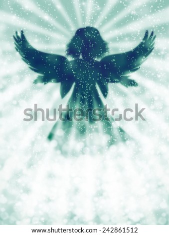 Angel in the sky on blue abstract light background