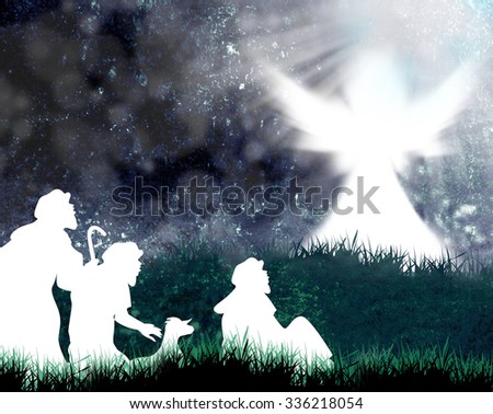 Shepherds and angel silhouette-Angel announced to the shepherds the birth of Jesus