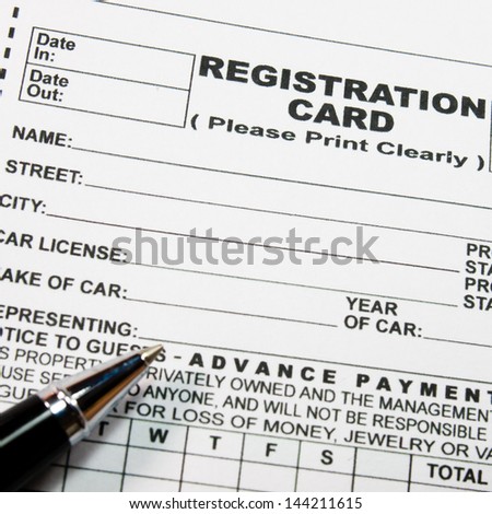 English registration form, reception, hotel, tourism,rent a car