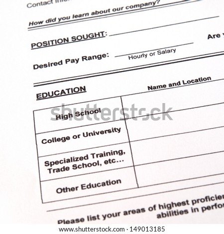Application form concept for applying for a job,Education