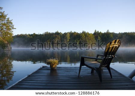 Morning view of the bay from the dock at the lake