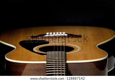 Abstract shot of the a guitar - looking down the strings, selective focus.