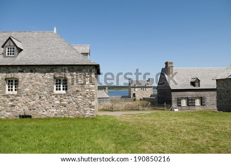 18th century reconstruction of buildings on the historic Louisbourg fortress in Nova Scotia