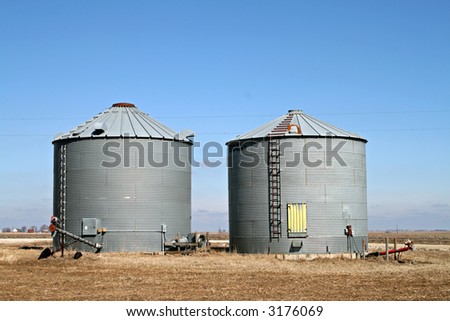 Grain bins on a Midwestern farm