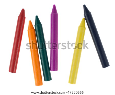Colored wax crayons isolated on white background