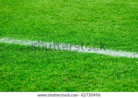 stock photo : White line on a football field grass