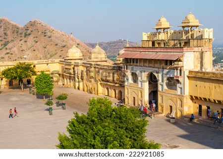 JAIPUR, INDIA - NOVEMBER, 26: tourists walking inside the palace of the Amber Fort near Jaipur, Rajasthan, India on November 26, 2012.