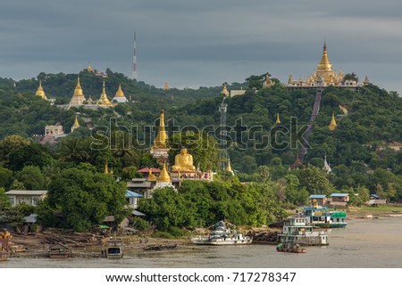 Golden pagoda in sagaing hill, Mandalay, Myanmar.