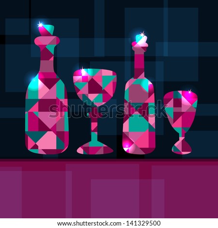 Abstract background with bottles, wine glass and space for text - raster version
