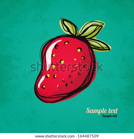 Strawberry Isolated.Simple Sketch Icon On Grunge Paper Texture Background.Food.Fruit.Berry.Doodle,Cartoon Drawing Illustration.Vintage.Retro Style - Vector