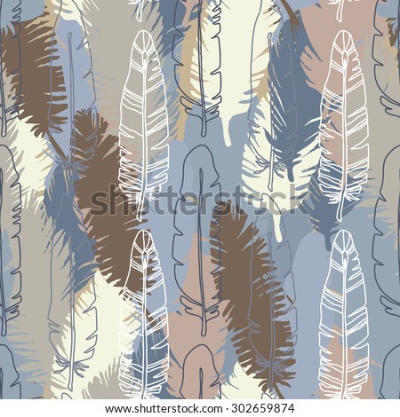 Birds feathers seamless pattern. Colorful print, animal repeating background texture. Cloth design, wallpaper, wrapping