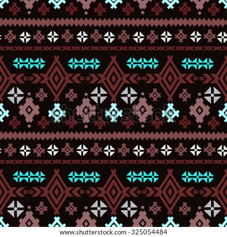 Aztec tribal art colorful seamless pattern. Ethnic geometric print. Folk border repeating background texture. Fabric, cloth design, wallpaper, wrapping