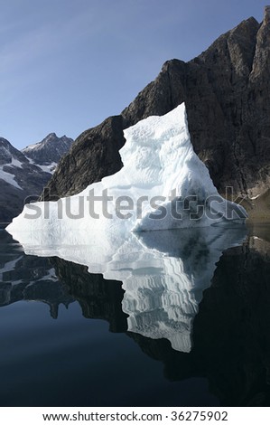 Mirror image of iceberg near Skjoldungen Island, Greenland