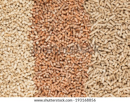 three types of hardwood and softwood wood pellets