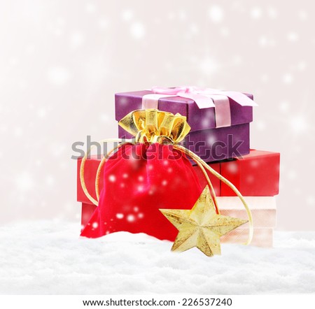pile of gifts on snow