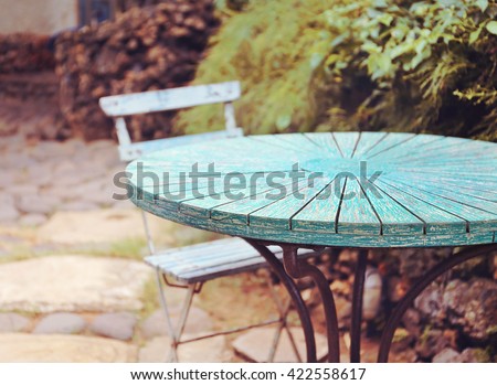 table at summer terrace restaurant. Selective focus , vintage filter