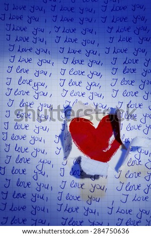 Love background with love you, miss you message, feeling when confession on abstract paper background, can use on valentine day, mother day or celebrate love day, Paper love message with blue light