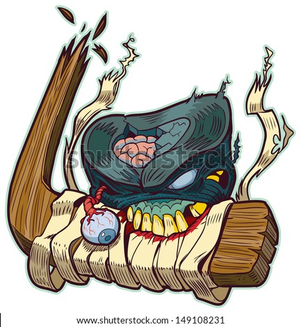 Vector cartoon clip art of a zombie hockey puck biting a broken hockey stick Color elements are in a separate layer in the vector illustration for easy customization Vector cartoon clip art of a zombie hockey puck biting a broken hockey stick Color elements are in a separate layer in the vector illustration for easy customization