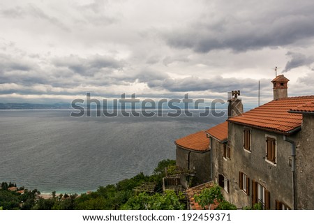 Mediterranean houses with a view of the sea, Moscanice, Istra, Croatia