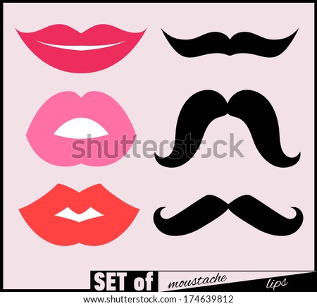 Set of lips and mustaches Vector illustration Set of lips and mustaches Vector illustration