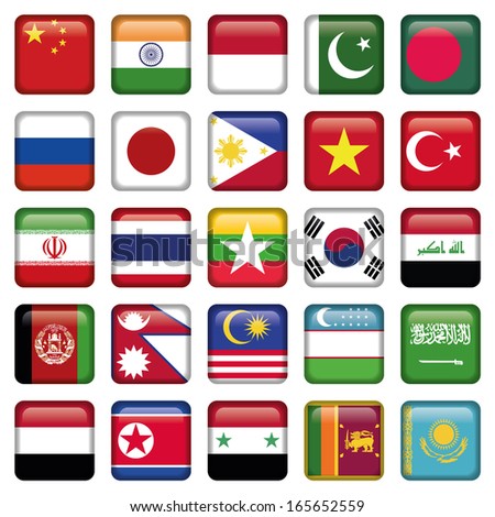 Asia Flags Square Icons Asia Flags Square Icons