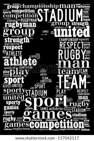 rugby player info text graphic and arrangement concept on black background (word cloud)