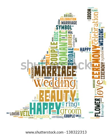 text/word cloud/word collage composed in the shape of bride and groom holding hands