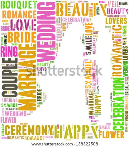 text/word cloud/word collage composed in the shape of bride and groom holding hands