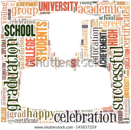 Graduating info-text graphic and arrangement concept on white background (word cloud)