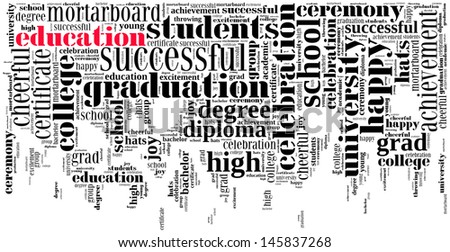 Graduating info-text graphic and arrangement concept on white background (word cloud)