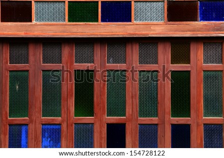 color glass decorative door with wood frame