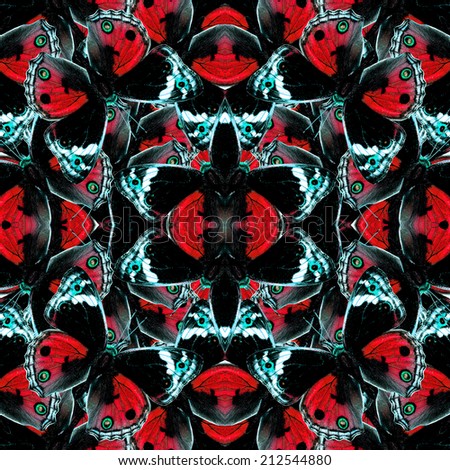 Seamless Red and Black Background Made of Blue Pansy Butterflies