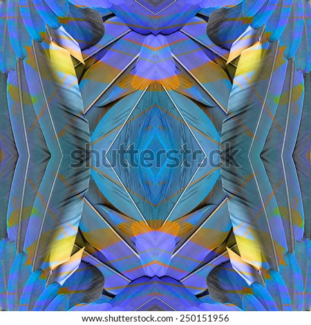 Beautiful Blue and Green with Yellow lines Background Textured designed from Blue and Gold Macaw bird feathers
