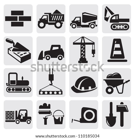 Free Vector Icon Sets on Vector Black Construction Icon Set On Gray   Stock Vector