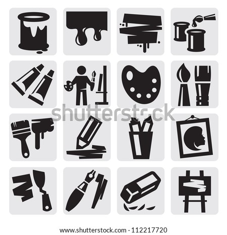 Vector Black Art Icons Set On Gray - 112217720 : Shutterstock