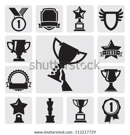 vector black trophy and awards icons set vector black trophy and awards icons set