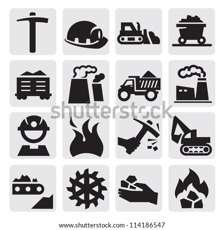 vector black coal mining industry icons set vector black coal mining industry icons set