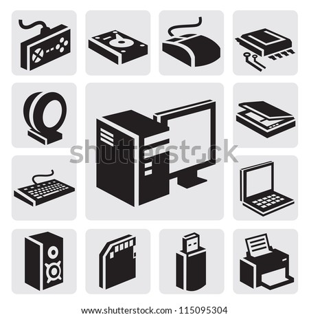 Vector Black Computer Icon Set On Gray - 115095304 : Shutterstock