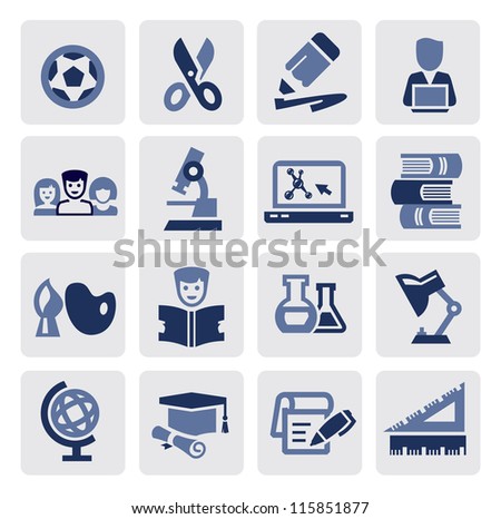 vector black education icons set on gray vector black education icons set on gray