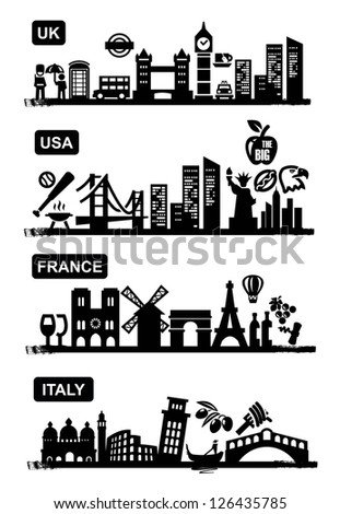 travel of UK USA France and Italy icon travel of UK USA France and Italy icon
