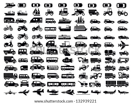 Vector Black Big Transportation Icon Set On White