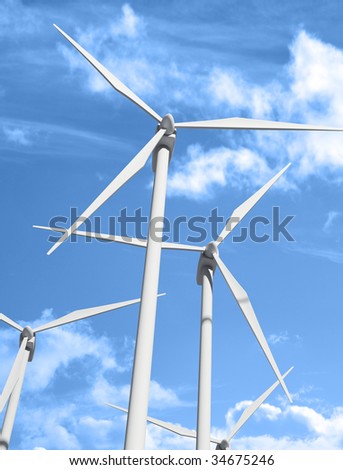 Wind power station against the sky and clouds