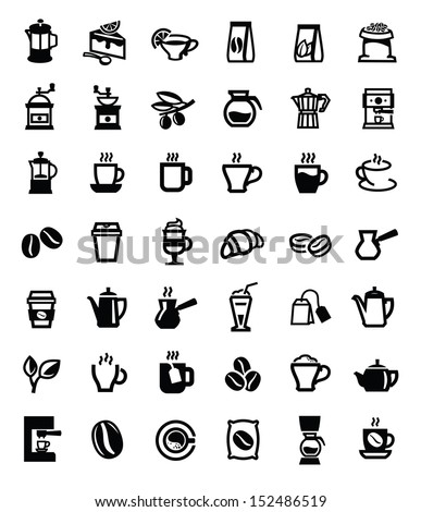 vector black coffee and tea icons set on white vector black coffee and tea icons set on white
