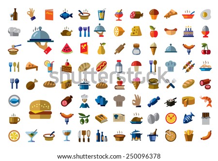 vector color food icons on white background