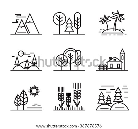 vector black flat nature icons on white