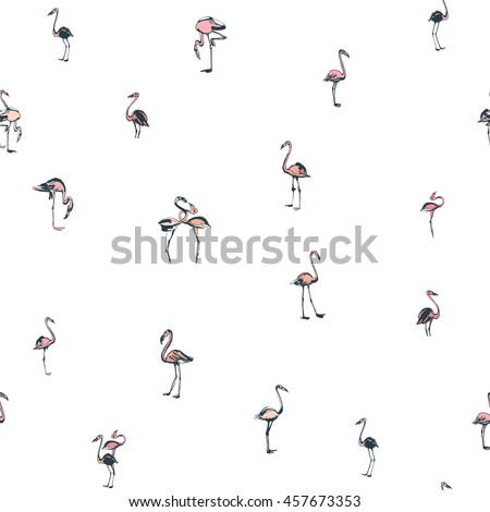 Vector illustration  Tropical exotic birds flamingos summer seamless pattern. Grey and pink
