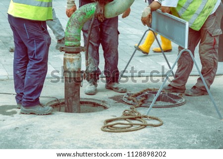 Sewer Lines Cleaning Service. Unblock a drain. Cleaning blocked sewer. Color effect.
